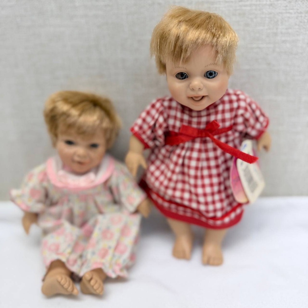 Berenguer Beanbelly Babies Vintage 9" Doll Lot Gingham Dress Floral Sleeper 2pc